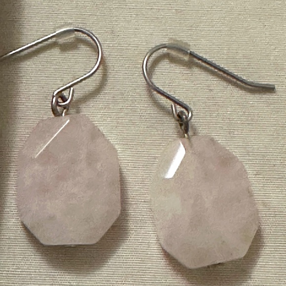 I’m branded Jewelry Jewelry - Stainless steel hook earrings with large drop oval Rose quartz Stone